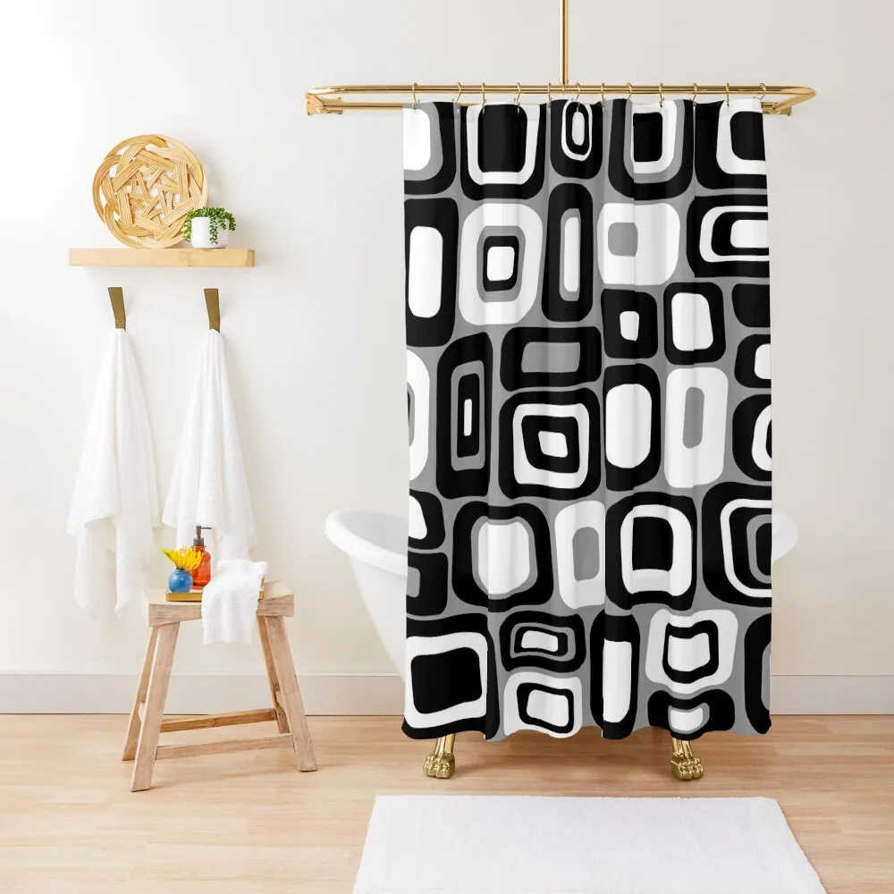 

Gray, Black and White Modern Retro Geometric Mid Century Design Shower Curtain Elegant Bathroom Bathroom Shower Set Curtain