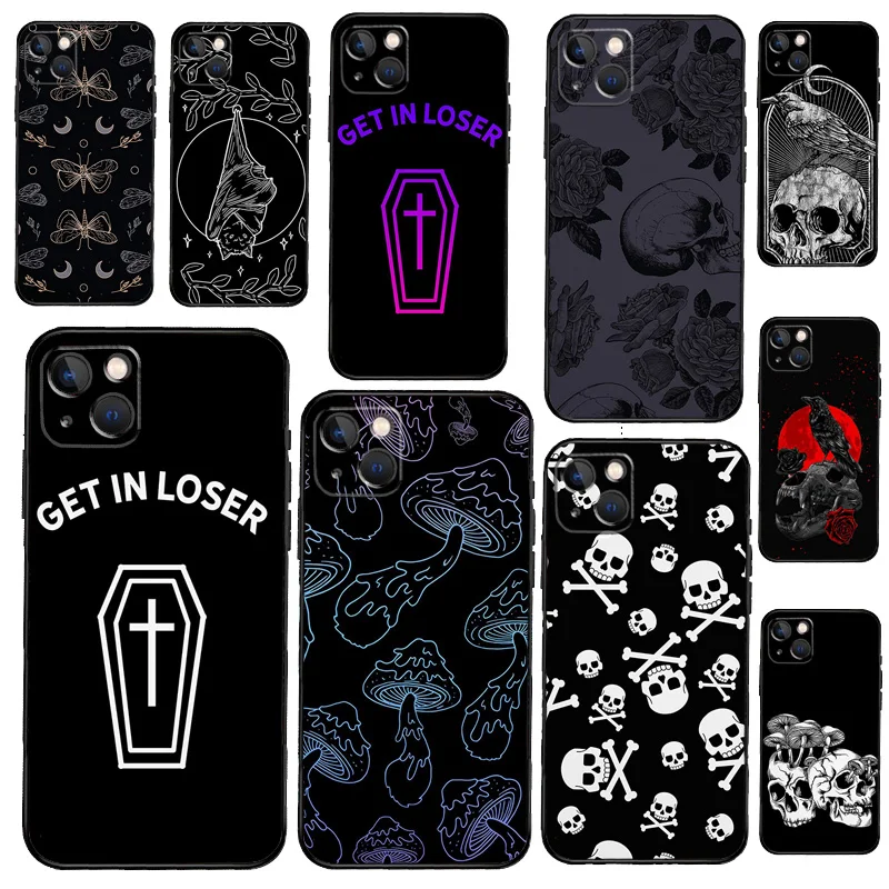 Skull Gothic Creepy Pastel Goth Phone Case For iPhone 12 11 13 14 15 Pro Max 7 8 Plus Silicone Cover For iPhone XR X XS Max SE