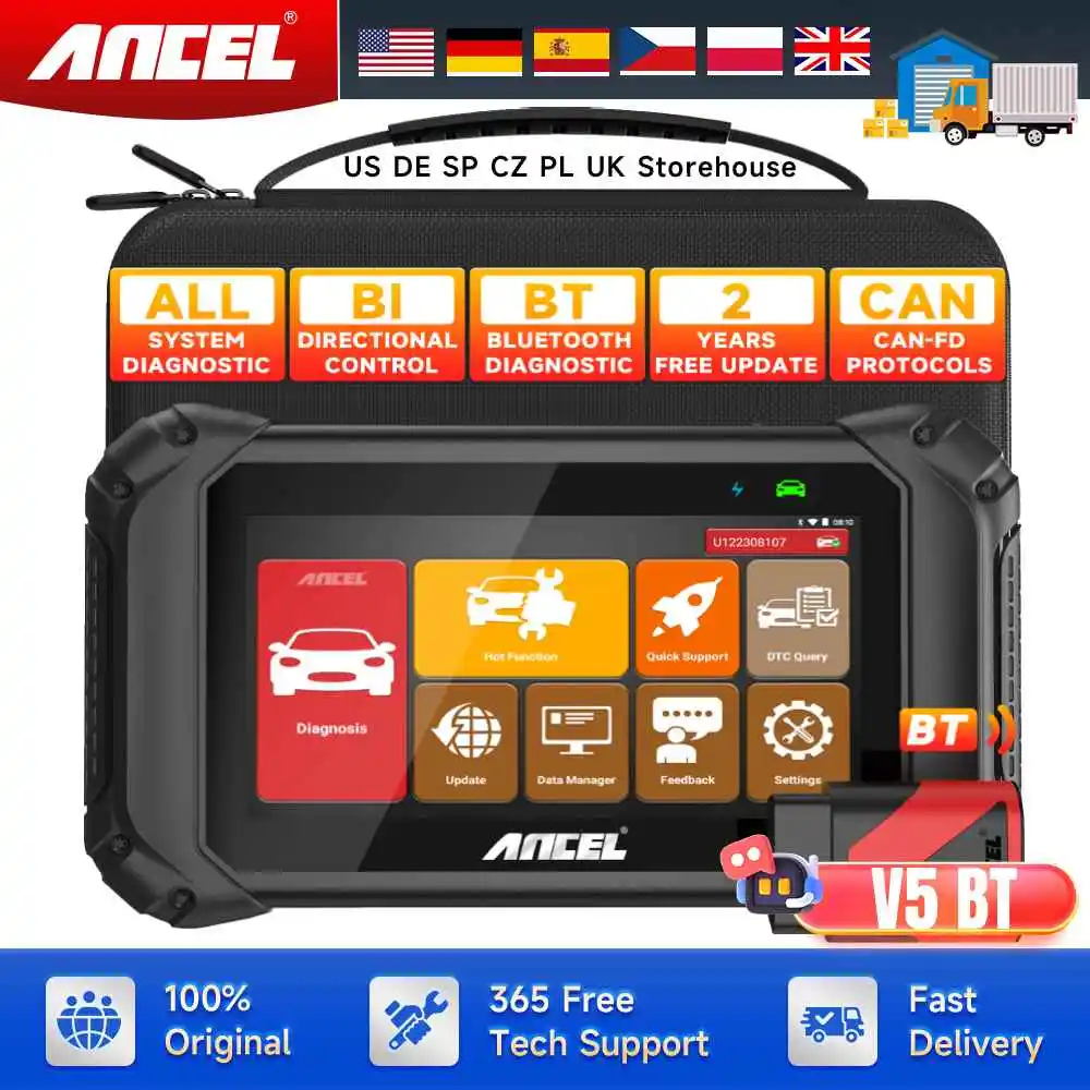 ANCEL V5 BT OBD2 Automotive Bidirectional Scan Tool Full Systems Active Test 15+Resets Wireless OBD2 Scanner Car Diagnostic Tool