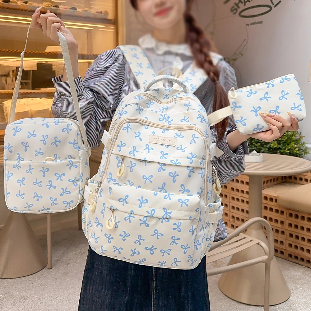 مجموعة حقيبة ظهر مكونة من ثلاث قطع، متعددة الاستخدامات، سعة كبيرة، نمط Instagram الجديد، مكانة، جمالية عالية، حقيبة ظهر لطلاب المدارس الثانوية