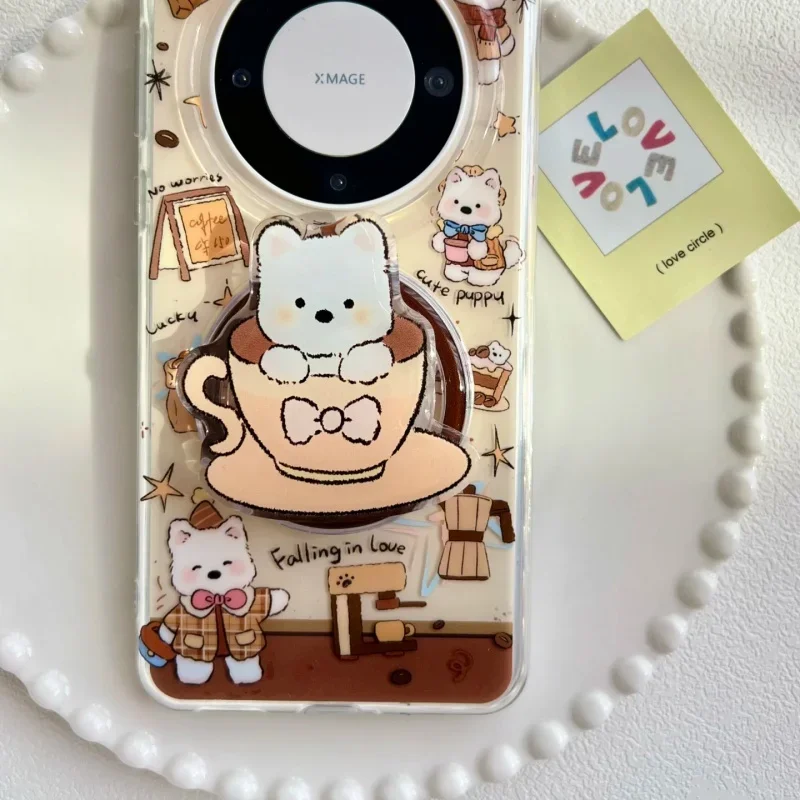 Корейский милый кофейный щенок для телефона Magsafe, магнитная подставка Griptok для IPhone, забавный складной чехол для беспроводной зарядки, держатель