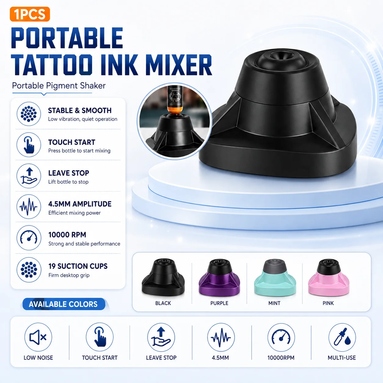 Portable Tattoo Ink Mixer Pigment Shaker 10000RPM Low Noise Tattoo Ink Mixing Machine Touch Start Paint Mixer for Tattoo Artists