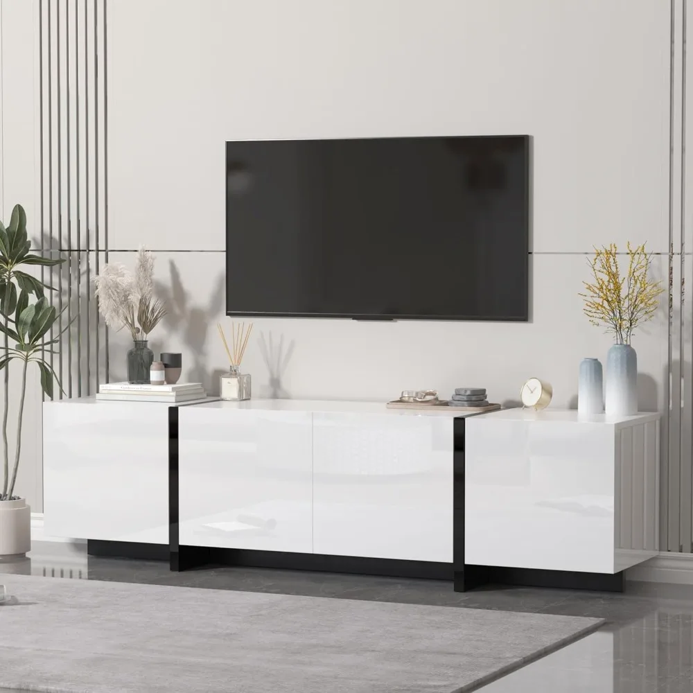 

67" wide high-gloss modern TV stand for TVs up to 75", stylish media console for living room
