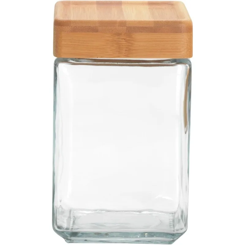 1.5-Quart Stackable Jars with Bamboo Lids, Set of 4, Clear Glass