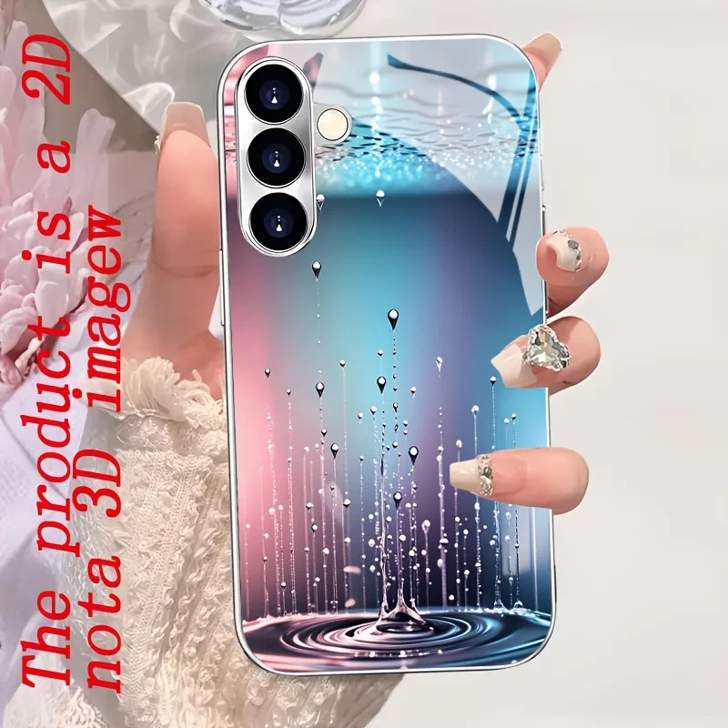 Dreamy raindrop gradient pattern electroplated Glass Phone Case,Suitable for Samsung S26/S25/S24/S23/S22/S21/S20and other models