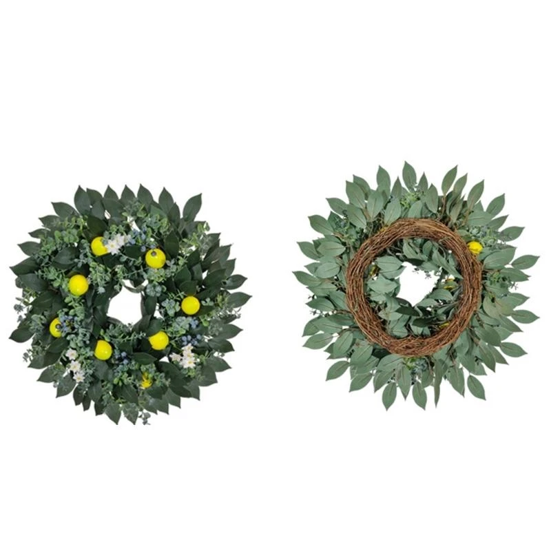 

20" Artificial Lemon Wreath Wall Front Door Thanksgiving Fall Decor Home Garden Indoor Decorations 15UB