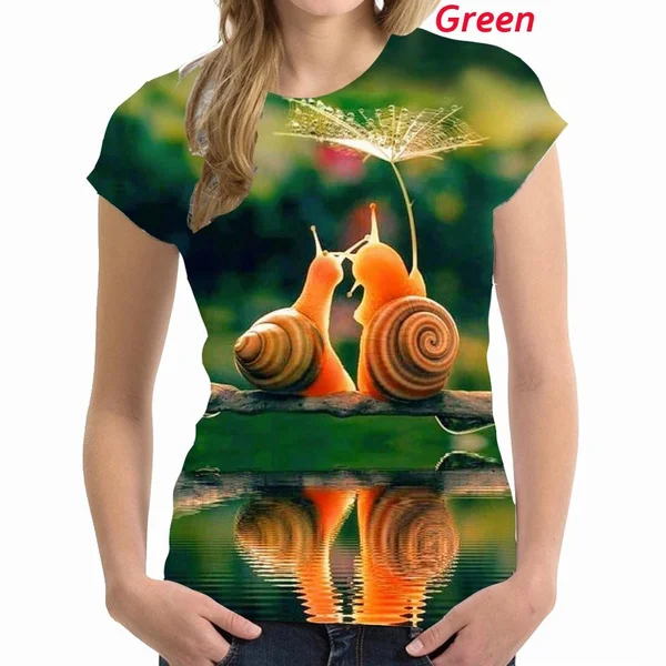 Women's T-shirts For Girls 3D Print Cute Snail Graphic T Shirt Summer Fashion Casual Street Short Sleeve Tops Tees