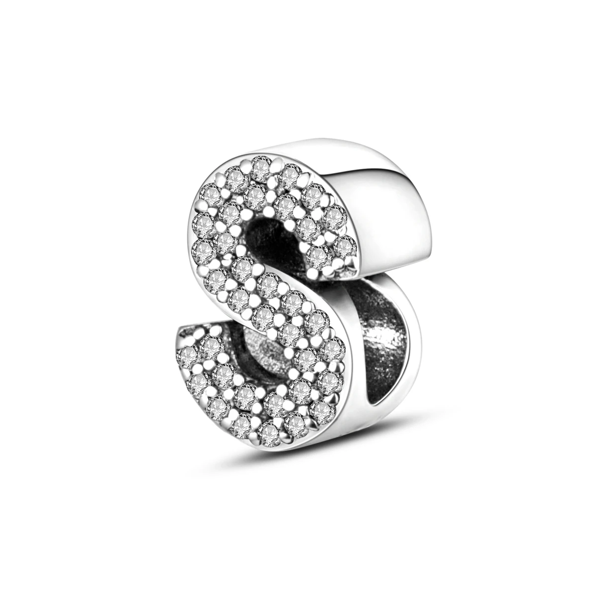 

925 Sterling Silver Letter S Charms Full Paved CZ Initial Dangle Beads Fit Bracelets Necklace Women DIY Jewelry Gift