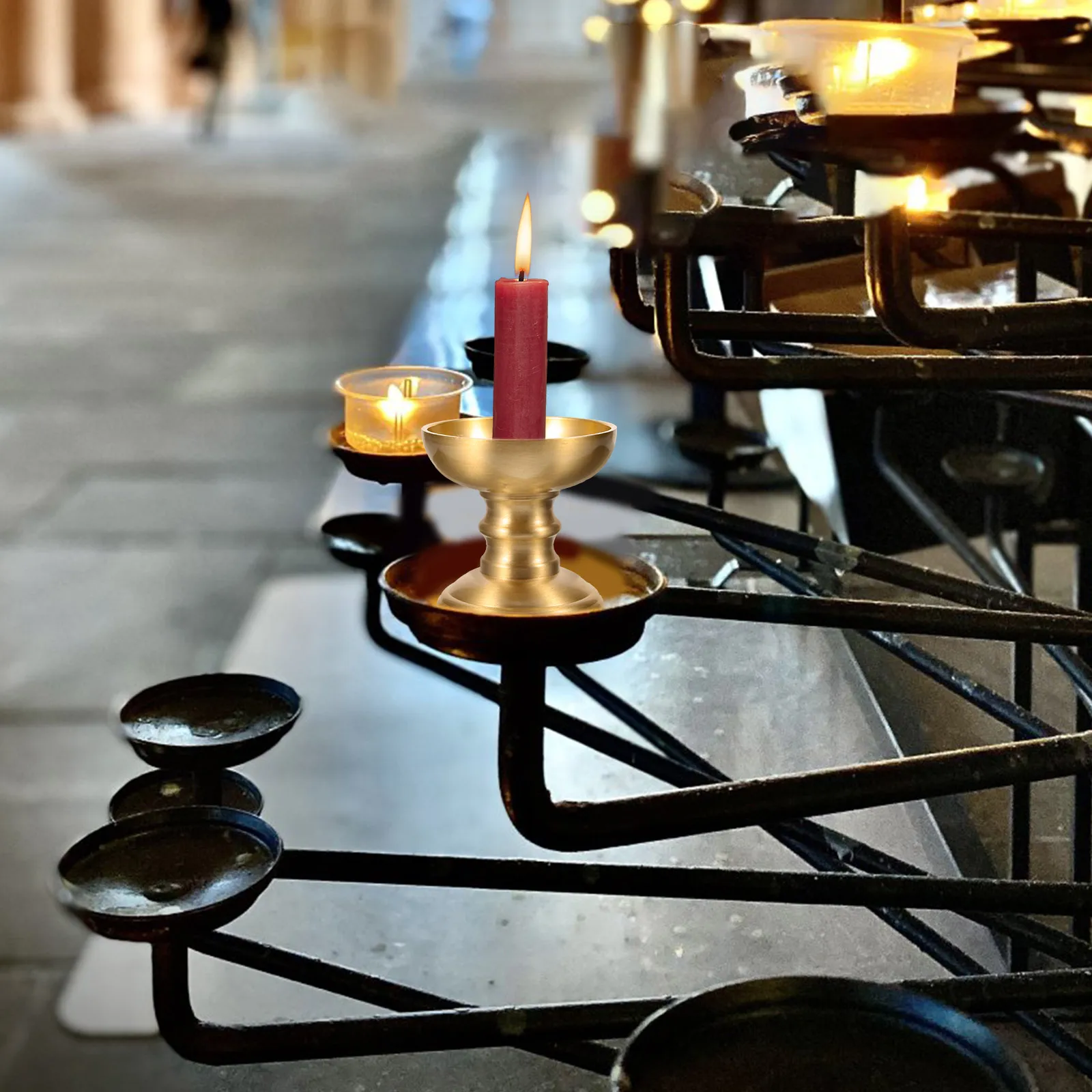 

Copper Candlestick Small Decorative Base for Home Buddha Brass Religious Stand Votive Holder Tea Light Container Lamp Base