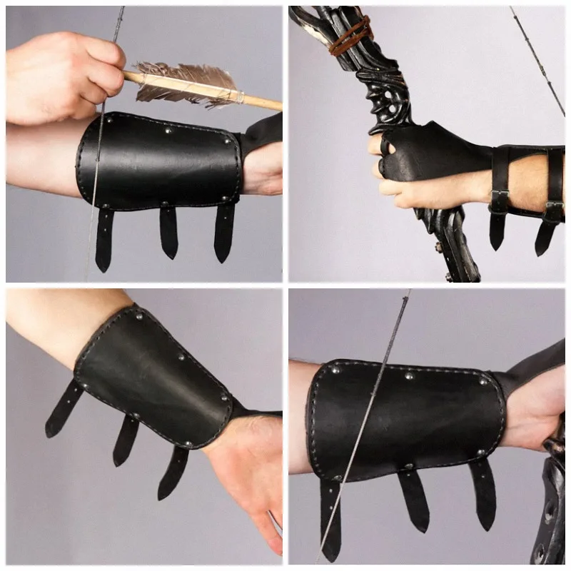 Medieval Renaissance Archer Hunter PU Leather Bracer Traditional Bow Hunting Shooting Accessory Halloween Props Archery Gauntlet