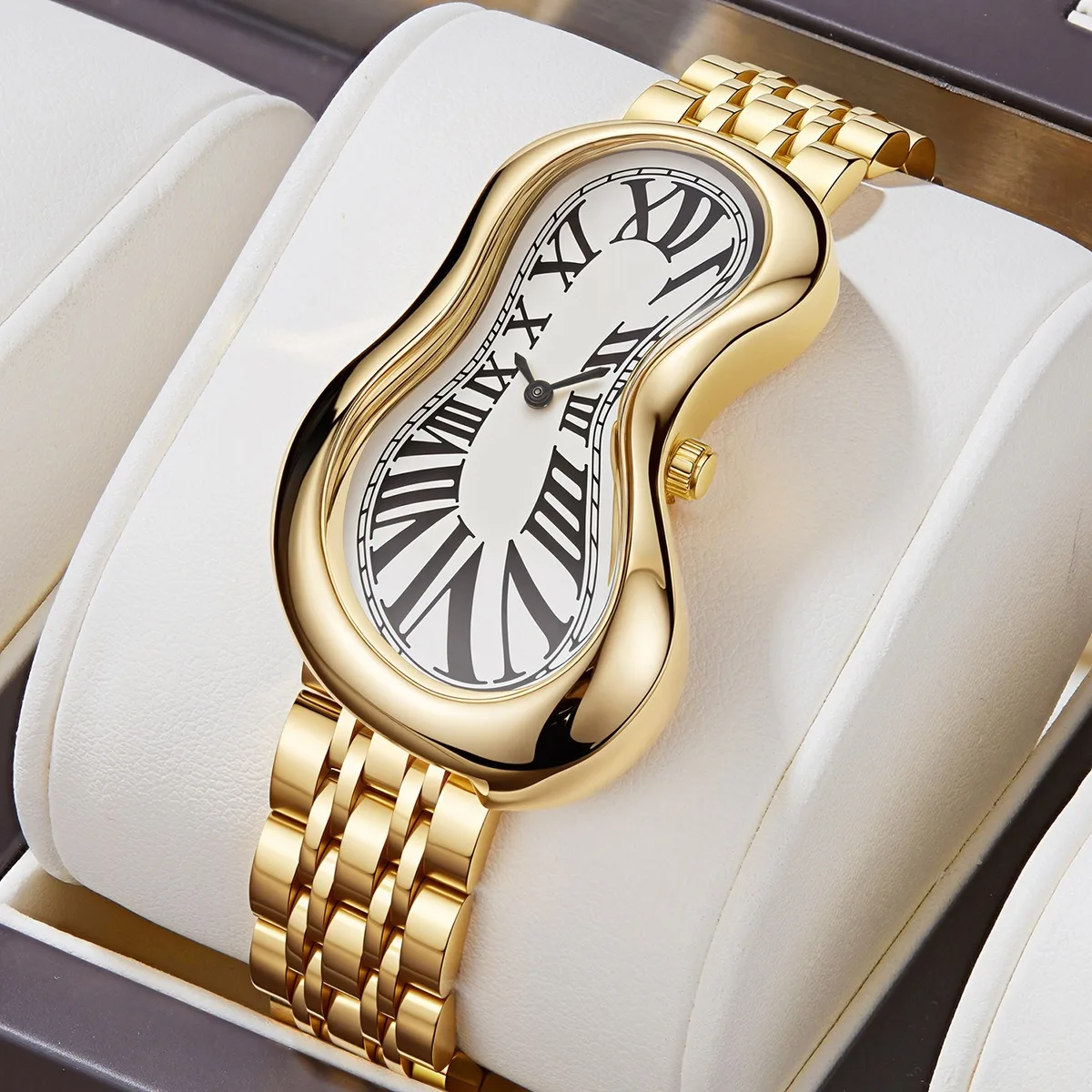 

Ретро Y2K часы унисекс модный стальной ремешок Twist Crash кварцевые мужские наручные часы римские цифры абстрактные искаженные изогнутые мужские часы