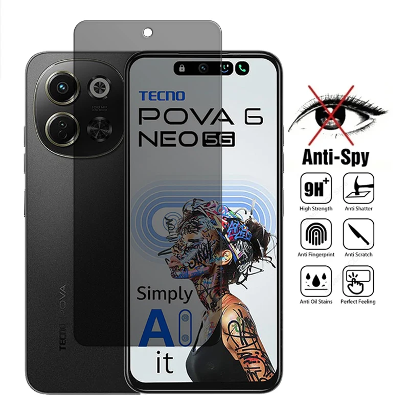 

For Tecno Pova 6 Neo 5G Glass Tecno Pova 6 Neo 5G Tempered Glass Anti-spy Privacy 9H Screen Protector For Tecno Pova 6 Neo 5G