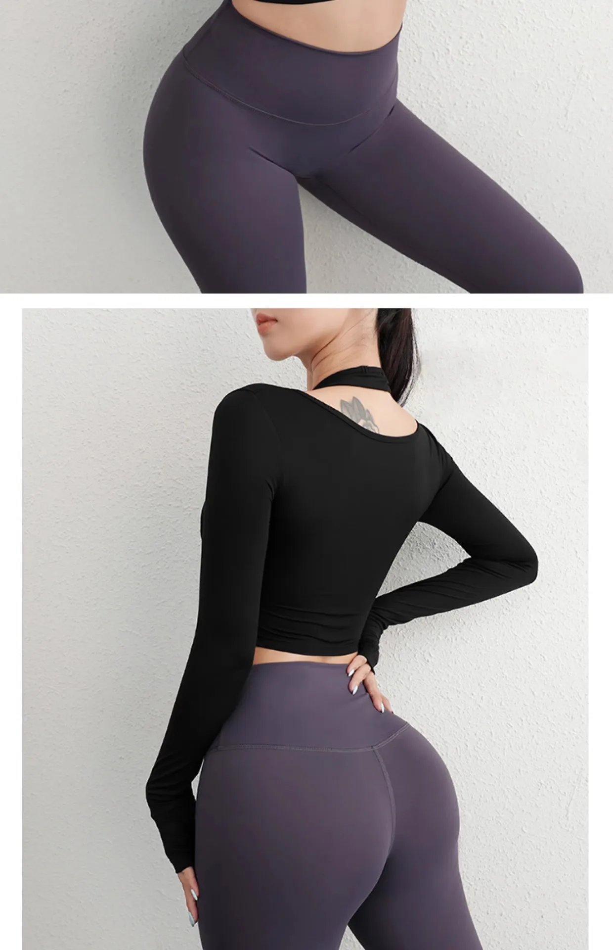 Herbst Sport Damen Oberteile Modische Langarm-Trainings-Tops mit Daumenlöchern Fitness Crop Yoga-Top – Detail 27