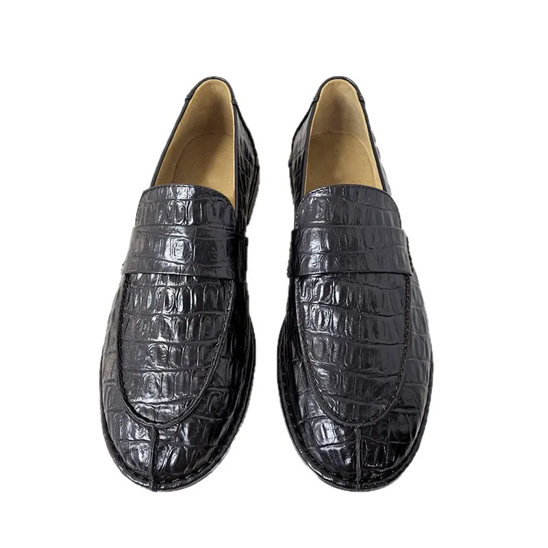 

Dave&di Minimalist Crocodile Pattern Cowhide Leather Flat Bottom Women's Shoes With Round Toe Slip On Kick Loafers Shoes Woman