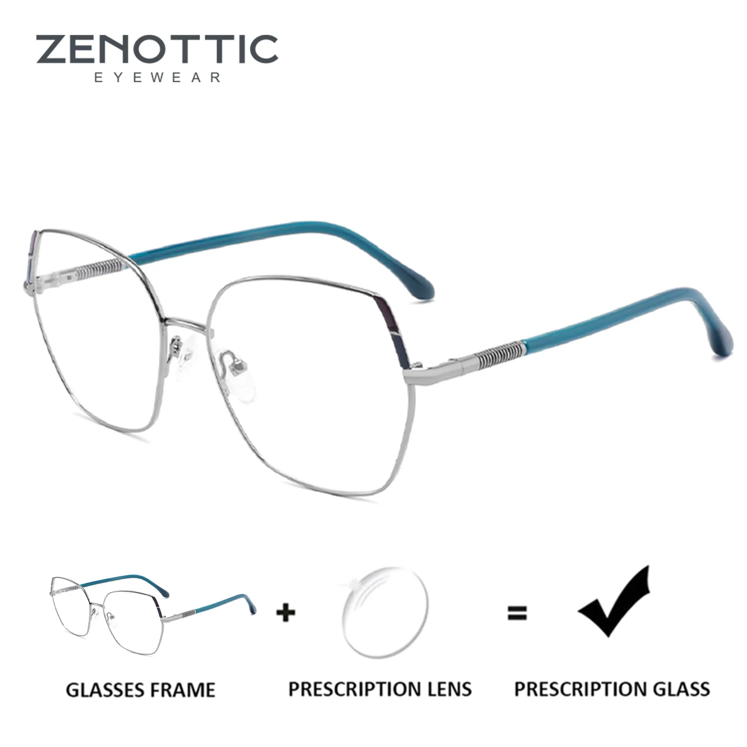 ZENOTTIC Metall-Brillen mit Sehstärke für Damen, Schmetterlingsform, Blaulichtfilter, Gleitsichtbrille mit Rezept