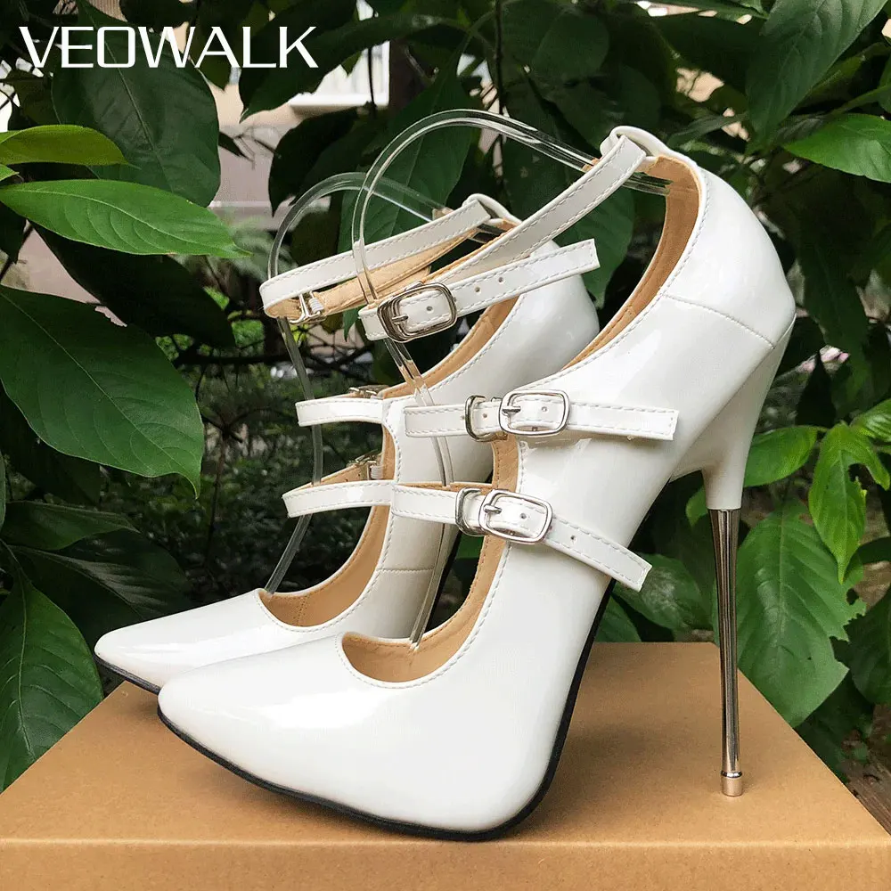 

NEW 16cm White Super Metal High Heels Women Sexy Ankle Strap Stilettos Pumps Man Fetish Instep Strap Cross Dress Unisex Shoes