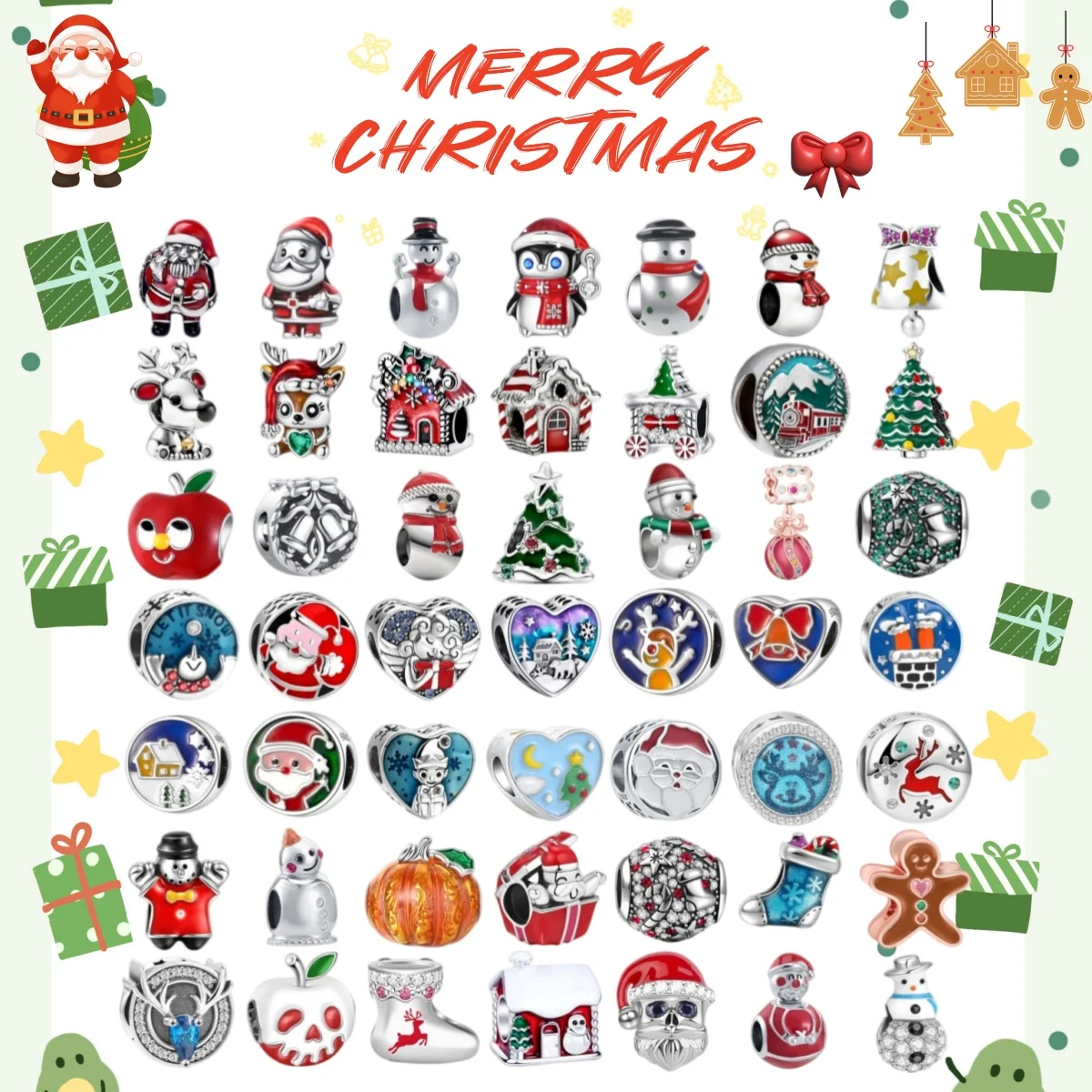New 925 Sterling Silver Christmas Charms Santa Snowman Pumpkin Gingerbread House Apple Beads Fit Bracelet Women DIY Xmas Gift