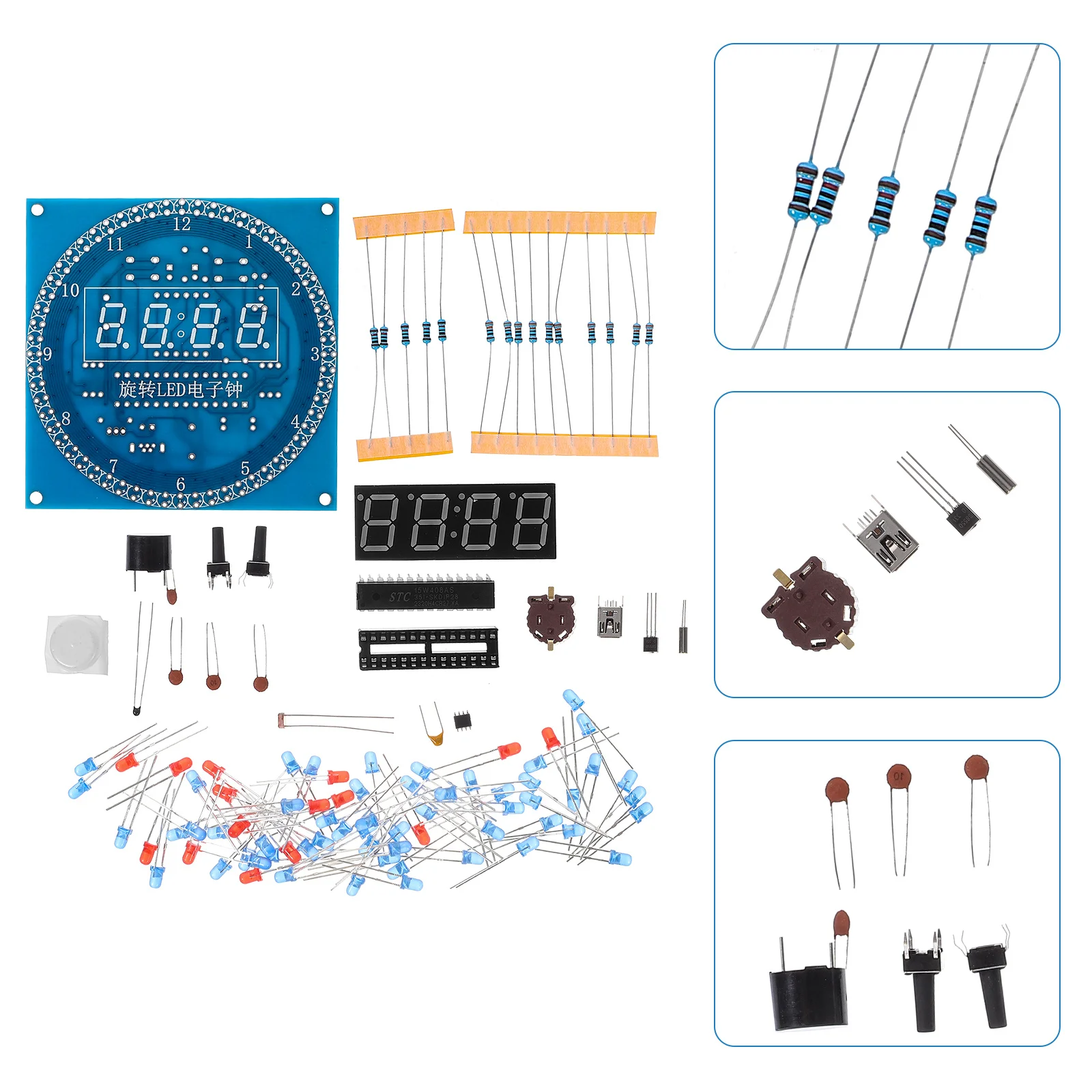 

1Set LED Electronic Clock DIY Kit Degree Rotation Light Controlled Brightness Temperature Sensor DIY Making