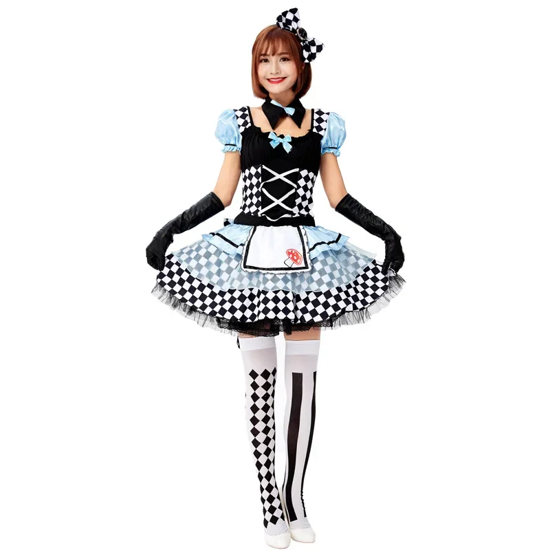 Sexy Adult Alice in Wonderland Mad Hatter Lolita Maid Dress Halloween Carnival Party Magician Clown Cosplay Costume