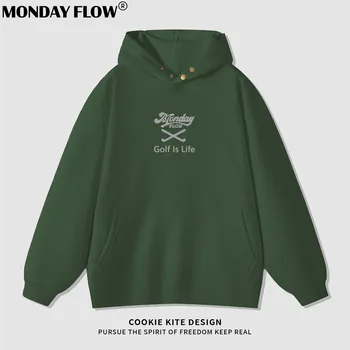 Monday Flow 남녀공용 클래식 골프 스웨터, 코튼 긴팔 아웃도어 골프 스웨터, 가을 및 겨울 