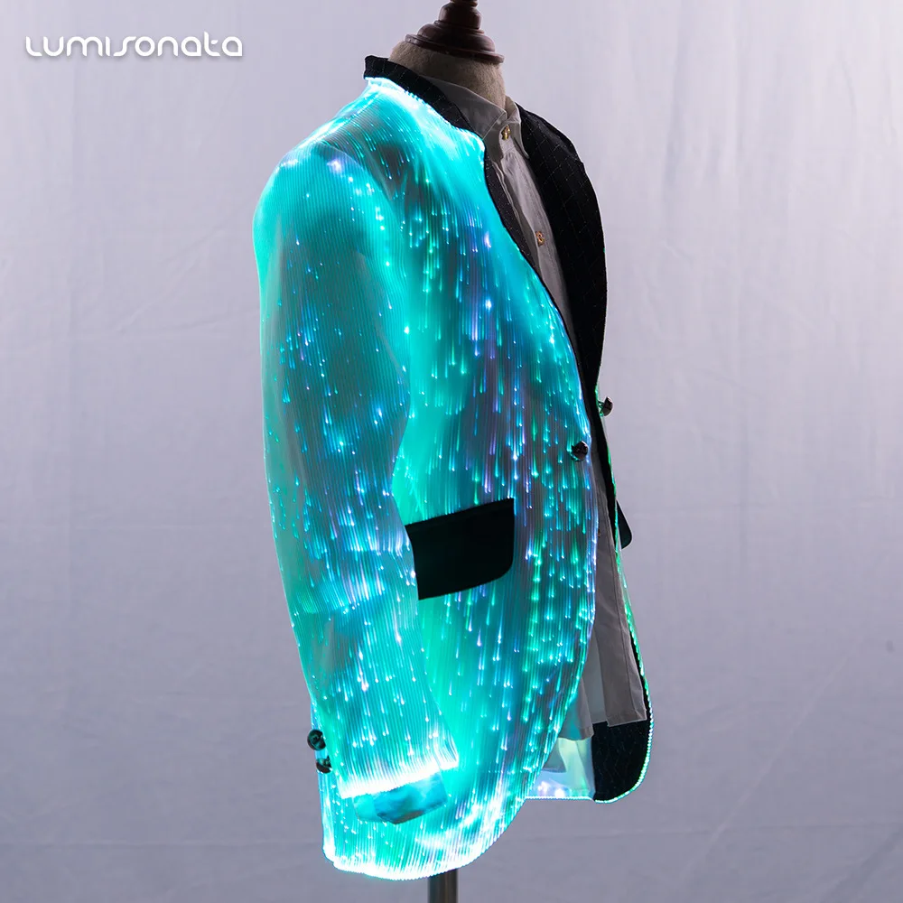 Men's LED Light up Blazer Suit Fiber Optic Glowing Jacket Nightclub Party Stage Performance Wear 2026 Wedding Halloween Show