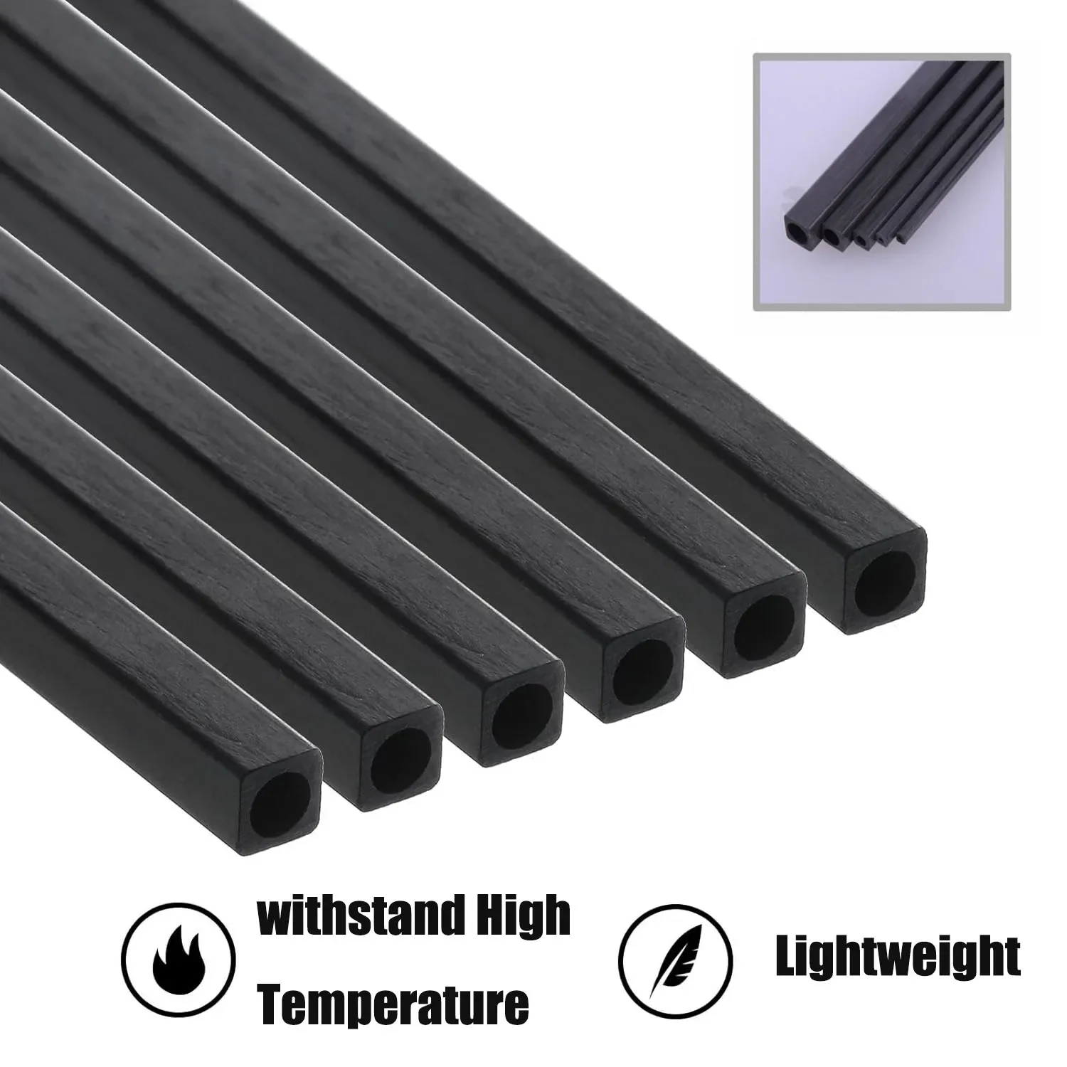 1-2-3 Stück Kohlefaser-Vierkantrohr Länge x 250/500mm Außendurchmesser 2mm 3mm 4mm 5mm 6mm 8mm 10mm Rund/Quadratisch Innenmaß – Detail 2