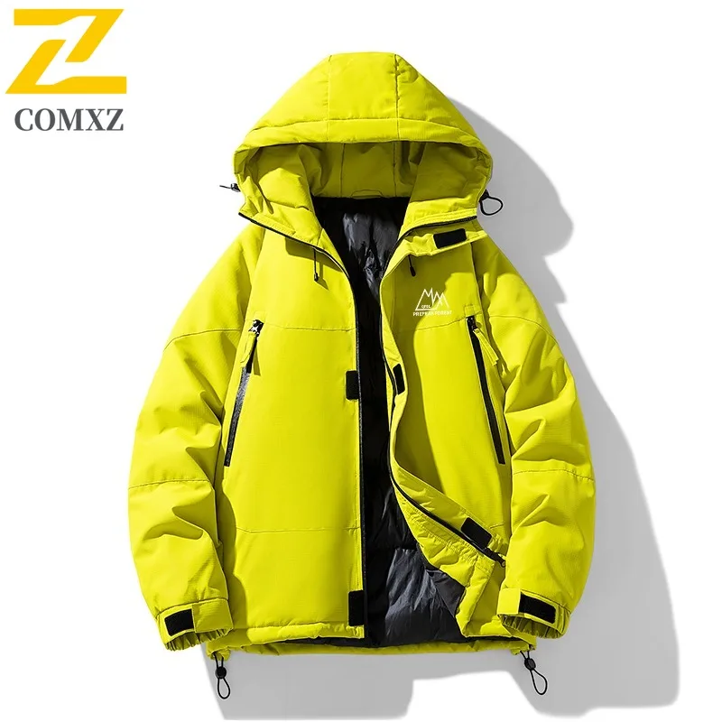 

COMXZ 2025 Winter Cotton Jacket Unisex Fashion Solid Color Hooded Parka Coat Thick Warm Leisure Down Coat outdoor sports trench
