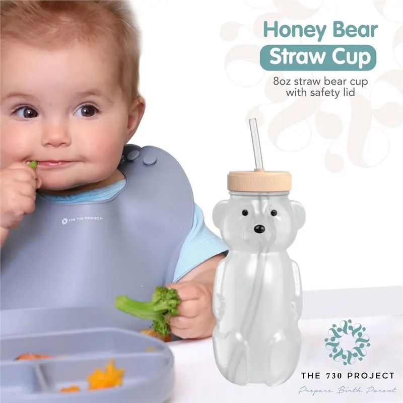 Honey Bear Straw Cup 8-Oz Honey Bear Cup Therapy Learning Honeybear Straw Baby Bottle Set Creamsicle PEACH 3-Pack