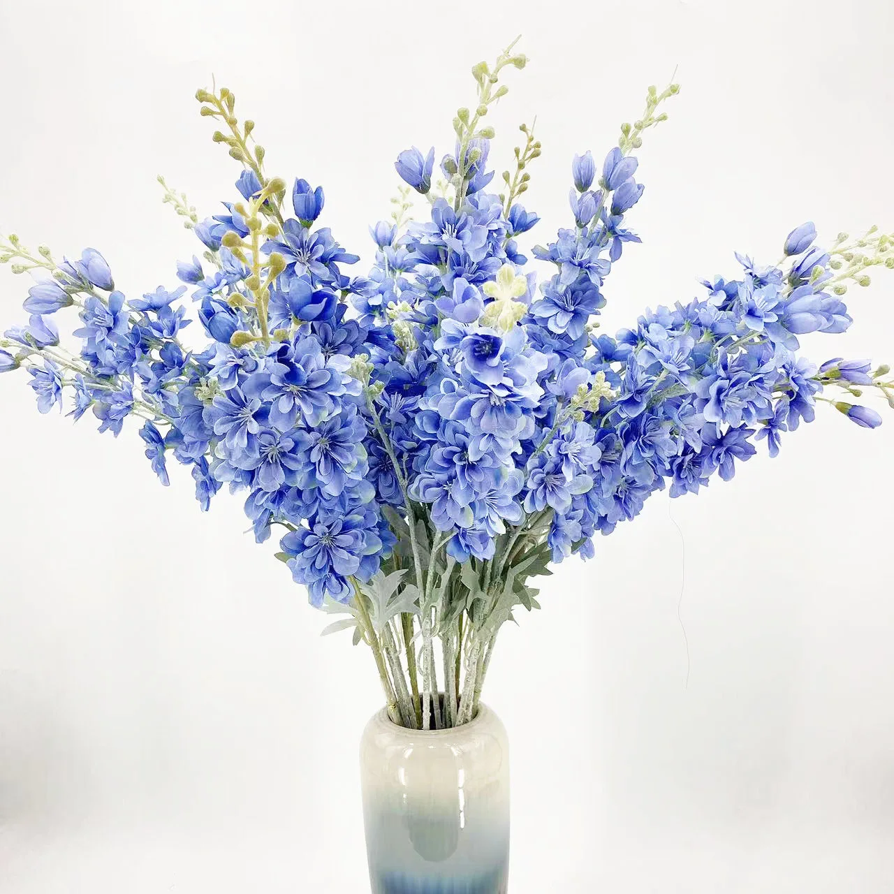 

2 Fork Flocking Delphinium Flower Branch Silk Artificial Flowers for Home Wedding Hotel Decoration Fleur Artificielle 1PC Flower