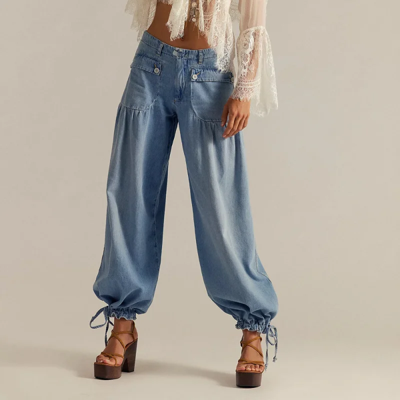 Women's Casual Washed Jeans Loose Mid-Waist Straight Leg Long Pants Autumn 2026 New Style