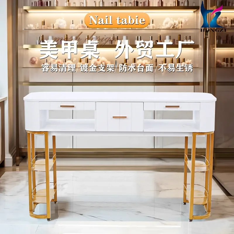 Factory direct sales manicure table with storage drawer white simple gold-plated bracket manicure shop manicure table
