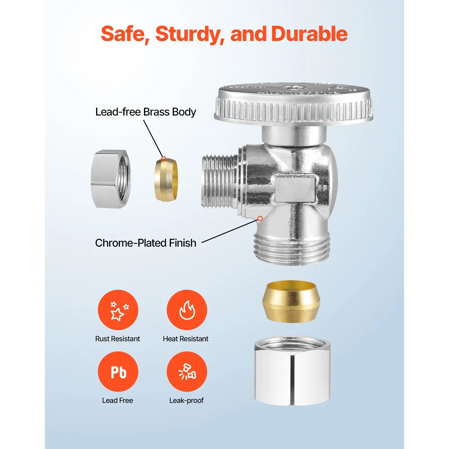 10-Pack Angle Stop Valve, 1/4 Turn Water Shut Off Valves, 1/2
