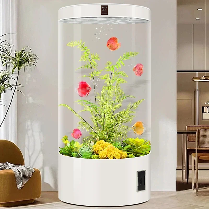cylindrical fish tank living room household floor medium and small vertical glass ecological water box