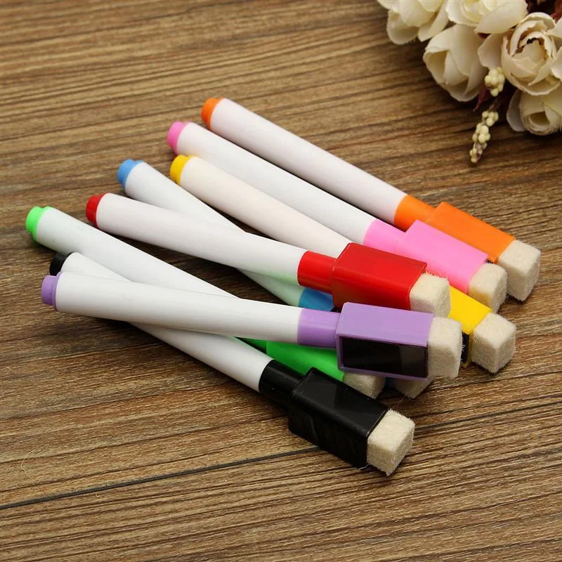 8pcs Color Magnet Pens Magnetic Wipe White Board Markers Built In Erases