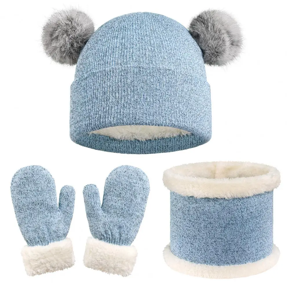 Hat Scarf Gloves Set Warm Winter Accessories Set Kids Winter Hat Gloves Scarf Set Thickened Fleece-lined Knit for Toddlers