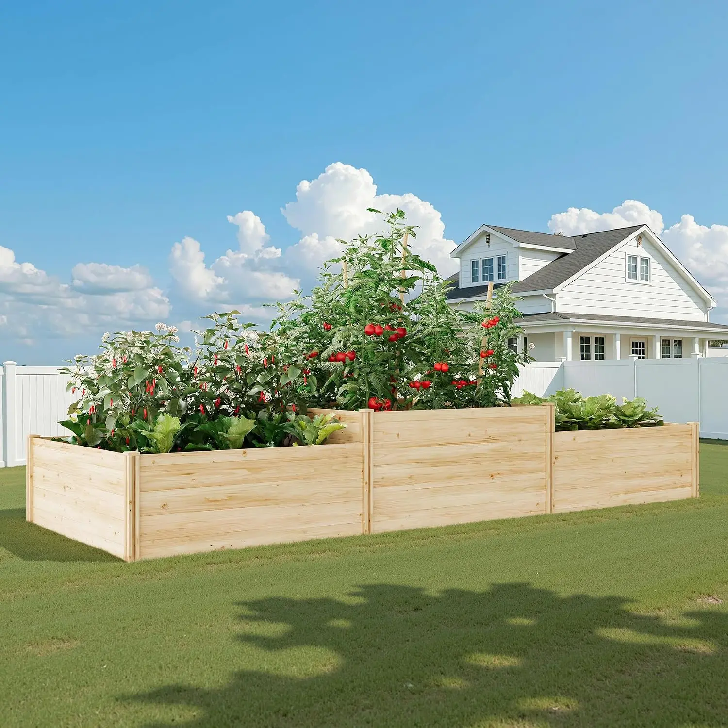 2-Tier Raised Garden Bed Fir Wood Outdoor Planter Box, Customized