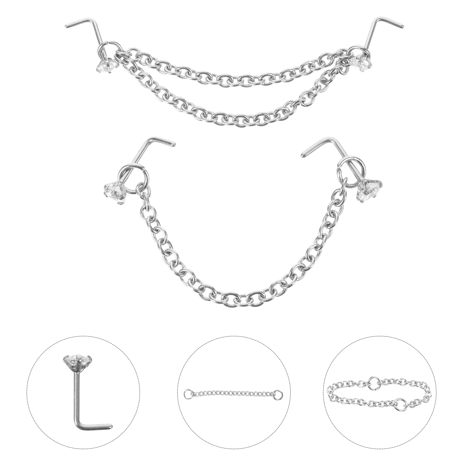 

1 set 1 Set Metal Studs Jewelry For Women Nose Ring Chain Piercing Body Jewelry Fashion Nose Piercings Decorative Unique Set