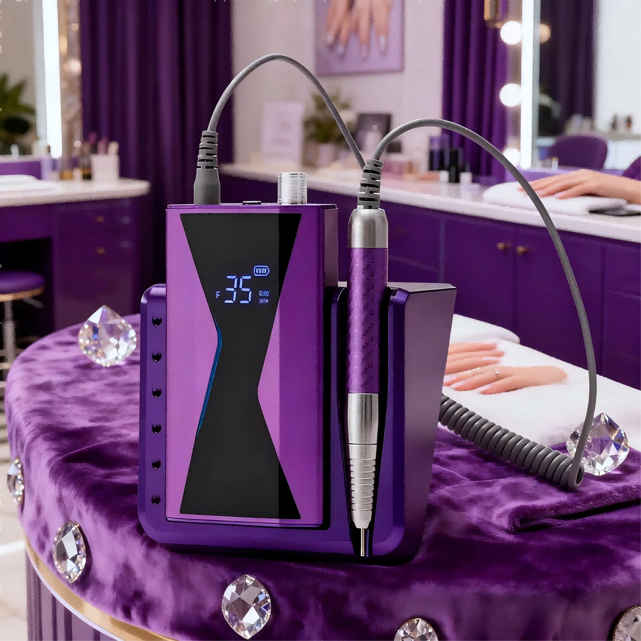 Leistungsstarker 85-W-Akku-Nagelbohrer ohne Bürsten, langlebiger Nagelbohrer mit 40.000 U/min und standmontiertem Nagellackfüller