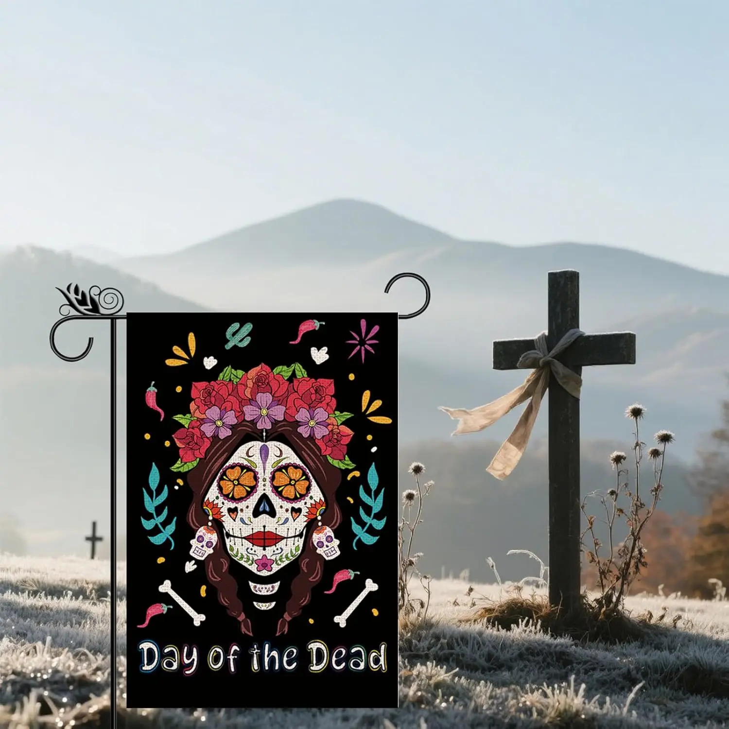 Day of the Dead Garden Flag Mexico Themed Sugar Skulls Welcome Flags in Memory of Family Double Sided Holiday Dia De Los Mue UUX