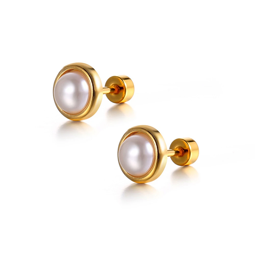 1 Pair Cute Pearl Stud Earrings For Woman Stainless Steel Screw Back Cartilage Tragus Conch Helix Piercing Jewelry