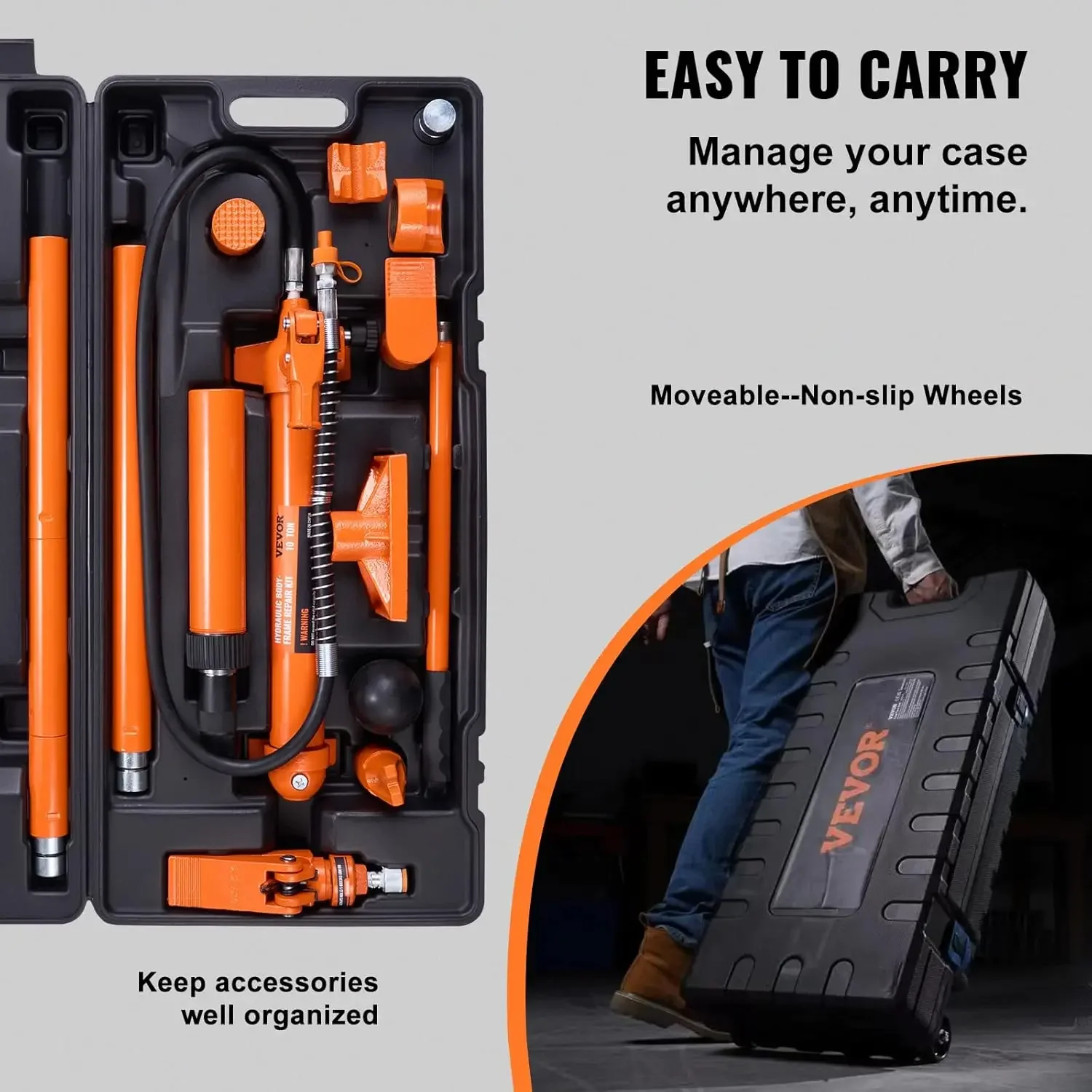 

[XMSJ-Limited Stock, Buy Now!]10 Ton Porta Power Kit, Hydraulic Ram with Pump, Car Jack , Bent Frame Repair Tool with Storage Ca