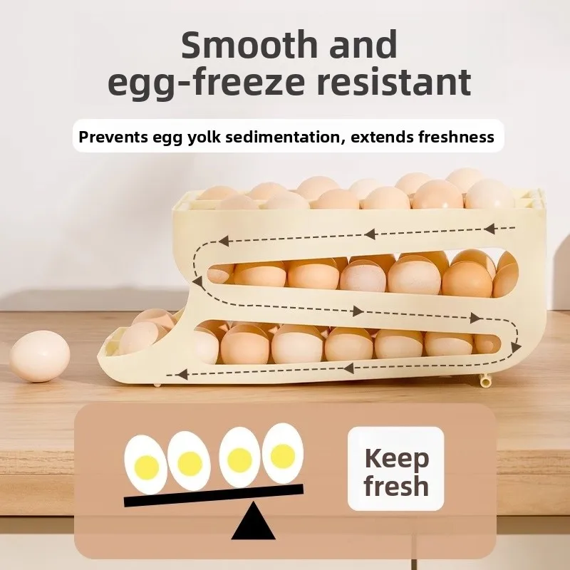 Kitchen Double Mouth Multi-layer Slanted Mouth Automatic Rolling Egg Dicer Fridge Egg Tray Freshness Preservation Storage Box