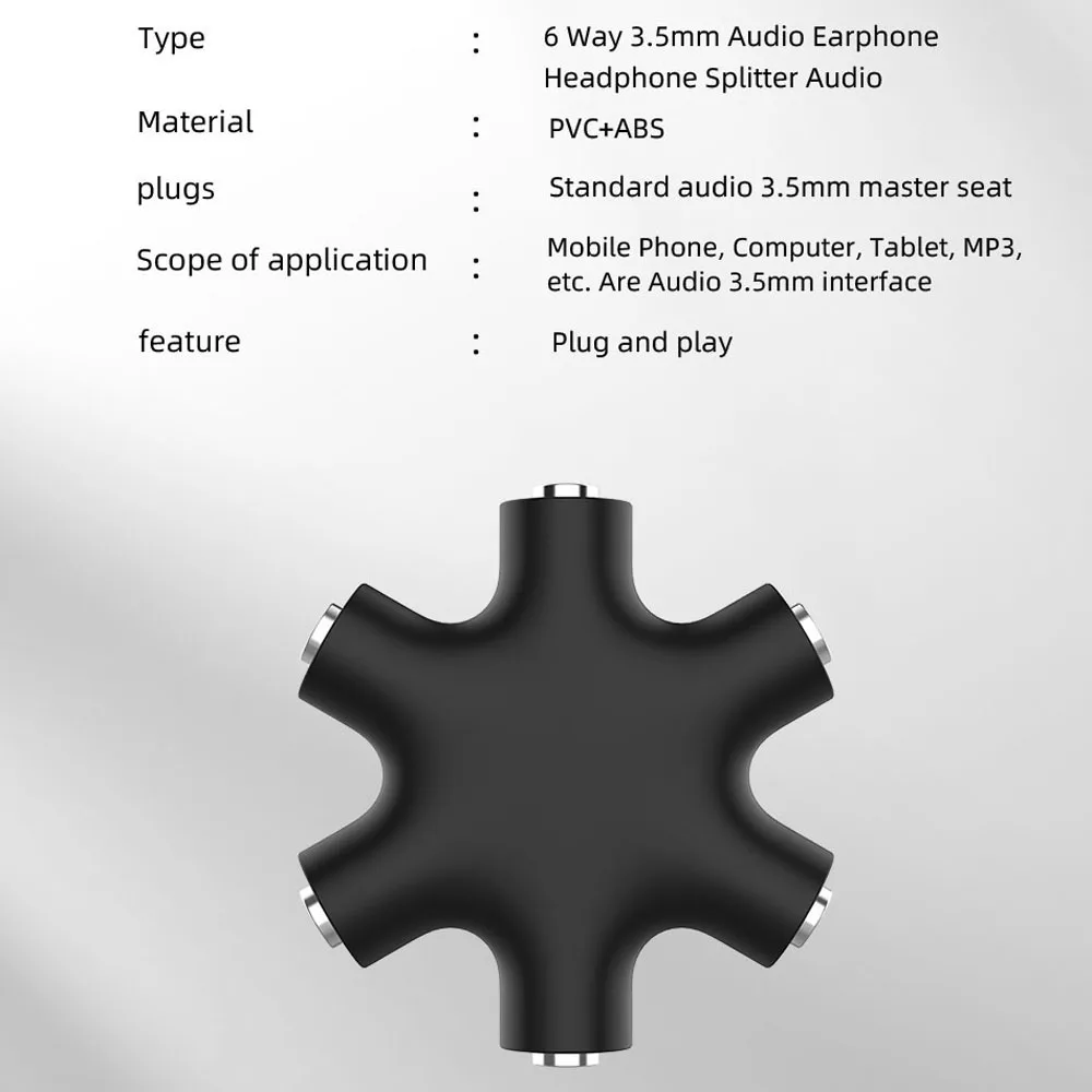 Durable 3.5 Jack 1 Male to 5 Female Headphone Port Earphone Splitter Audio Cable Splitter Audio Splitter Share Adapter
