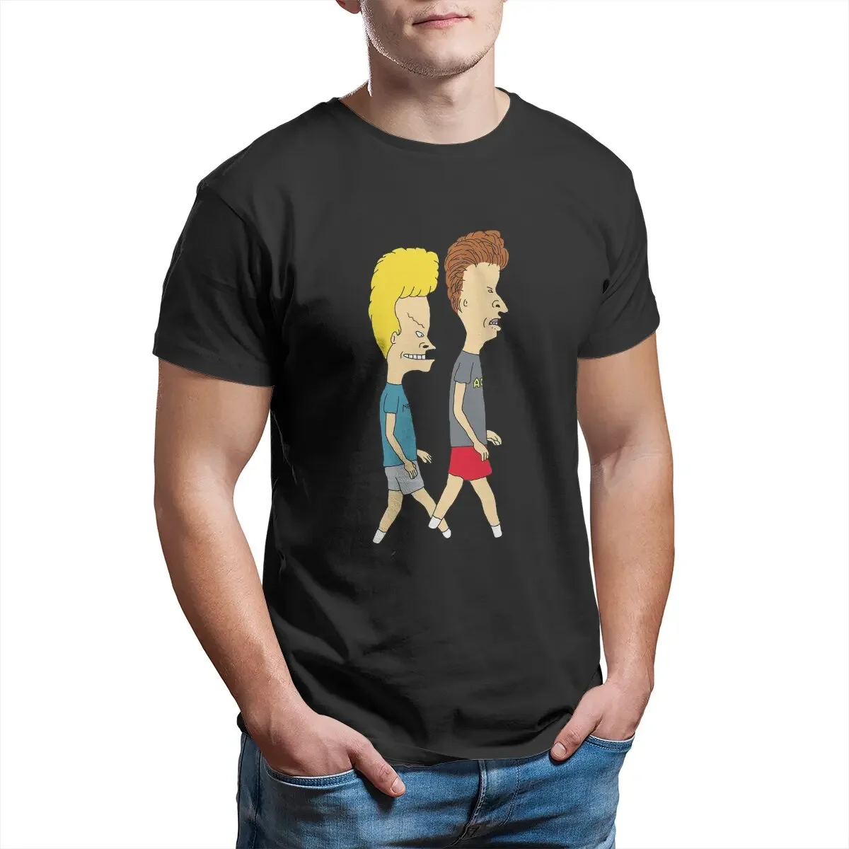 

Мужская футболка с забавным саркастическим принтом Walk Beavis и Butthead, винтажная модная уличная футболка из полиэстера 2024, футболка с круглым вырезом в стиле Харадзюку