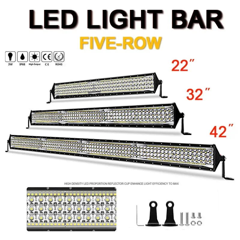 

Five-ROW 22/32/42/52 INCH LED Light Bar Offroad Truck VAN Fit For Jeep Worklight Long Strip Lampu Sportlight