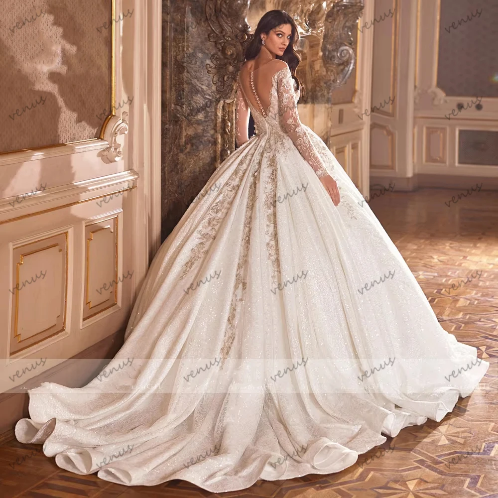 Pretty Wedding Dresses Exquisite Bridal Gowns Lace Appliques Full Sleeves Robes For Formal Party Customized Vestidos De Novia