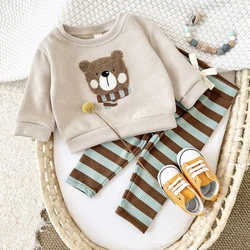 Newborn Baby Boy Girl 2Pcs Cartoon Bear Long Sleeve Top Pants Winter Fall Infant Toddler Outfit Sweatshirt Kids Clothes 0-3Years