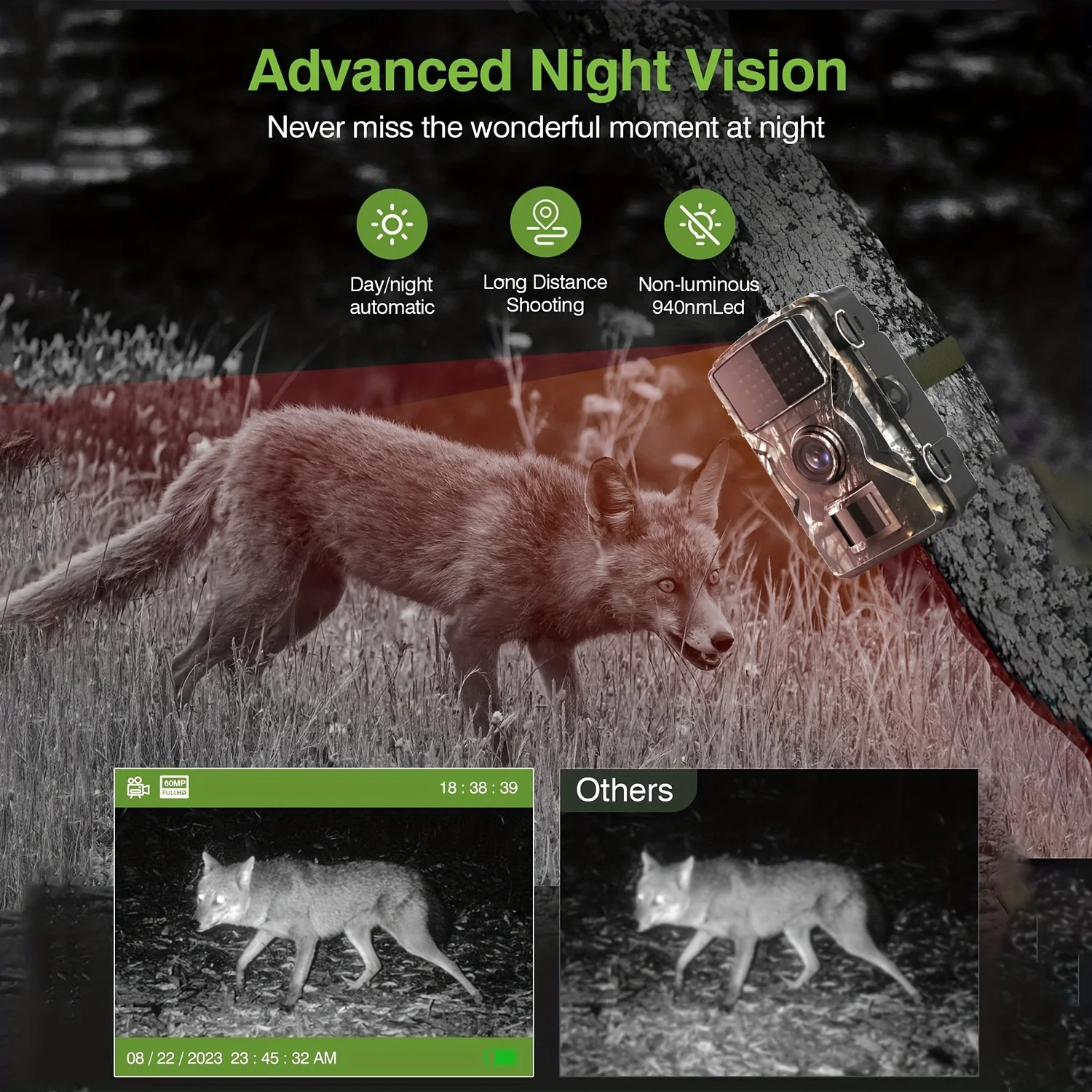 Kamera Perburuan 1080P Tahan Air dengan Penglihatan Malam Inframerah dan Pemicu Gerak untuk Pemantauan Satwa Liar dan Pengawasan Luar Ruangan