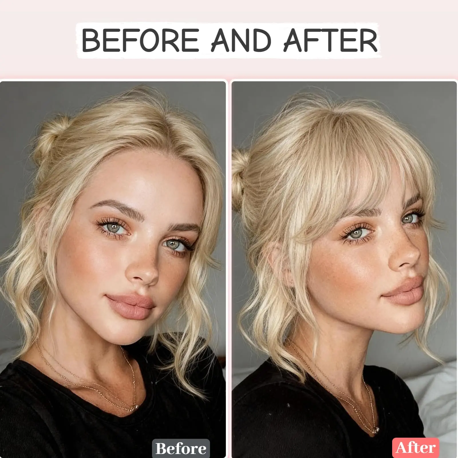100% Human Hair Clip in Bangs Extension Light Weight Bleach Blonde Fake Curtain French Clip on Bang with Temples Invisible