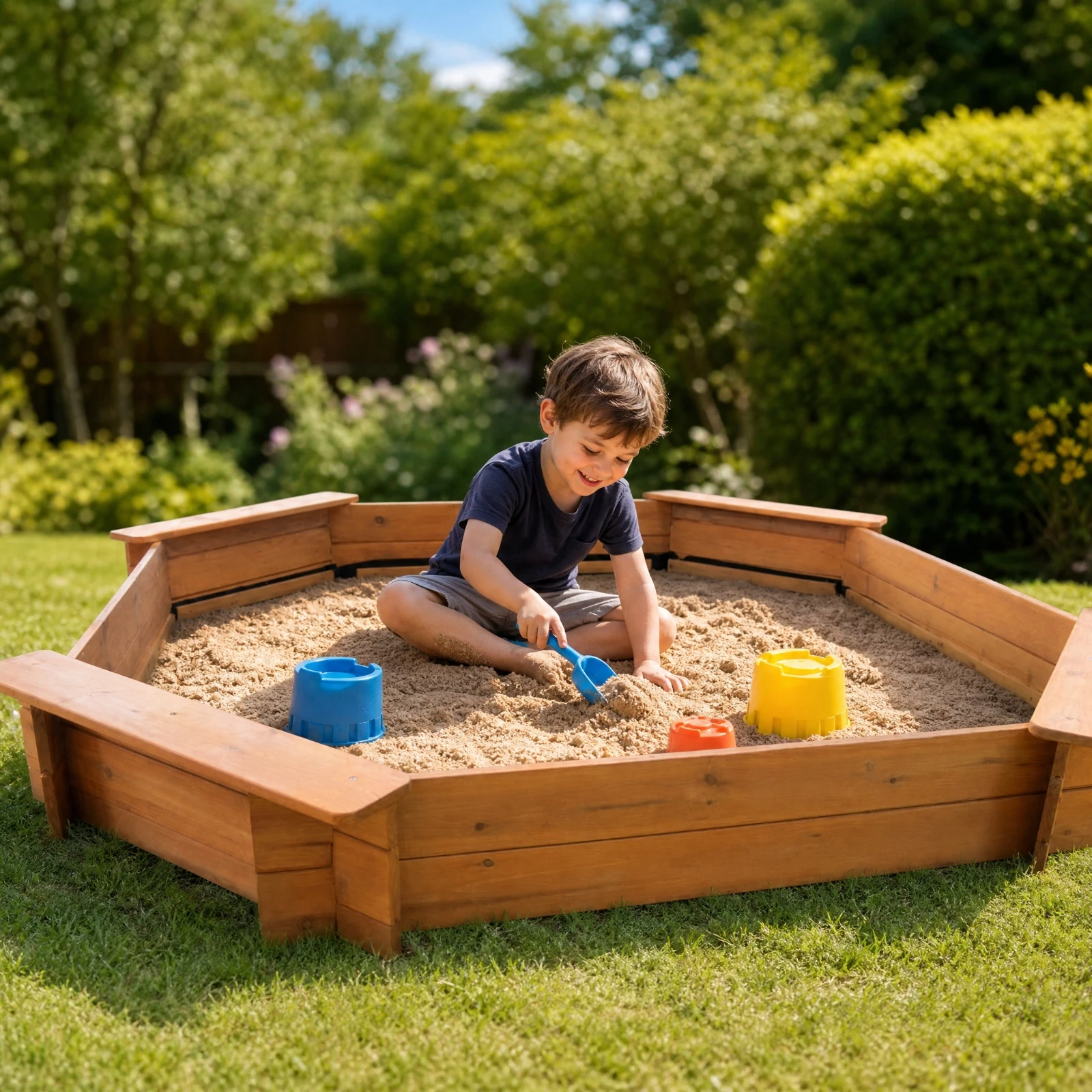 Octagonal Sandbox with Canopy Nautical Sandbox with Ship Wheel Play Feature Kids Sturdy for Children, Parent-Child Interaction
